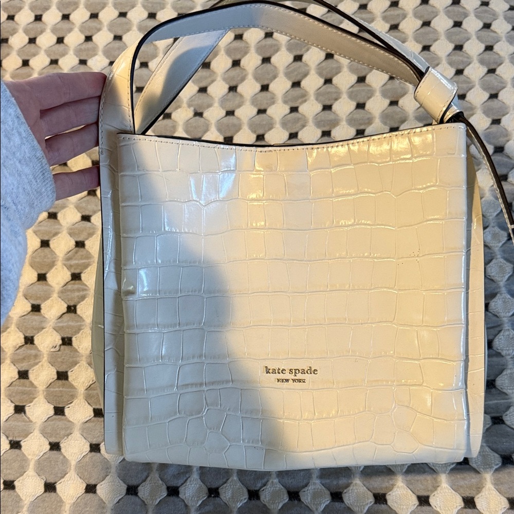 kate spade Cream Croc-Embossed Shoulder Tote
